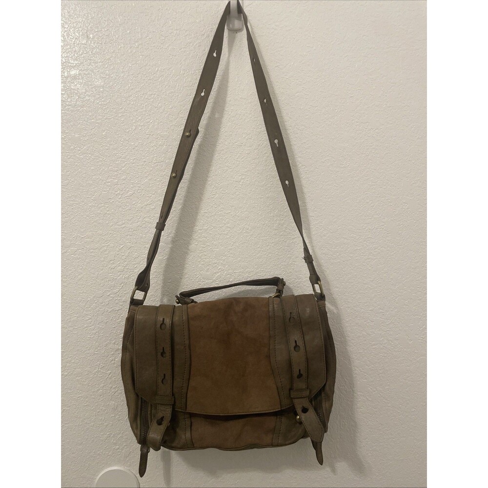 Olivia Harris Brown Leather Handbag Crossbody Foldover Flap Suede Satchel Purse